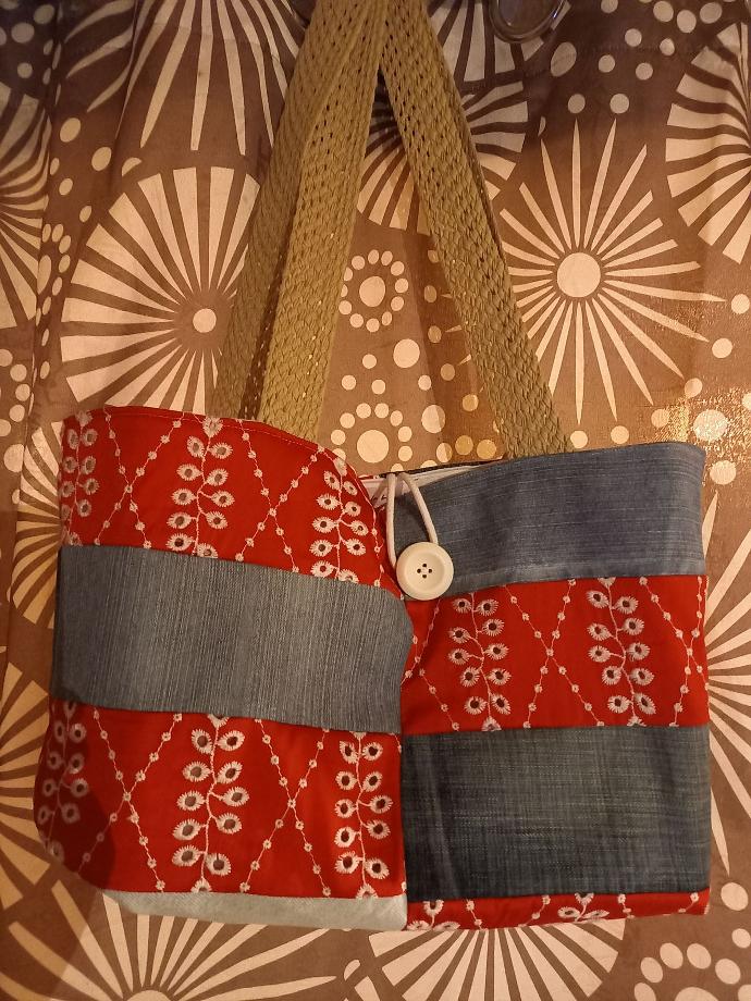 Sac patchwork jeans et rouge